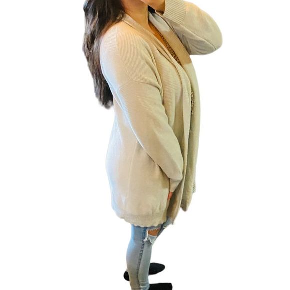 Eileen Fisher Light Gray Ribbed 100% Cashmere Long sleeve Shawl Open Cardigan L - Picture 7 of 16